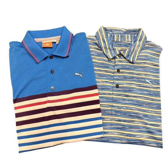 Puma Other - 2 Puma Golf Mens Polo Shirts Striped Performance Dry Cell Blue Small